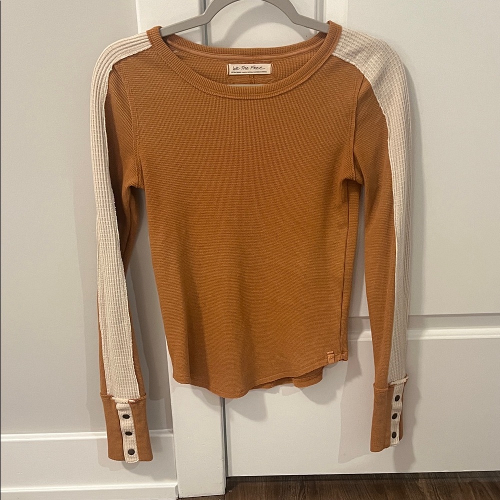 We The Free Brown and Cream Long Sleeve Top